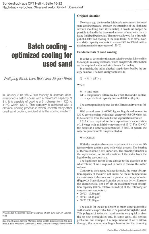 Batch cooling – optimized cooling for used sand